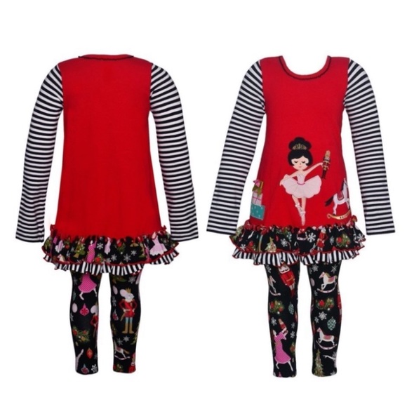 Bonnie Jean Red Nutcracker Ruffle Dress & Leggings Outfit 2T - Picture 1 of 8